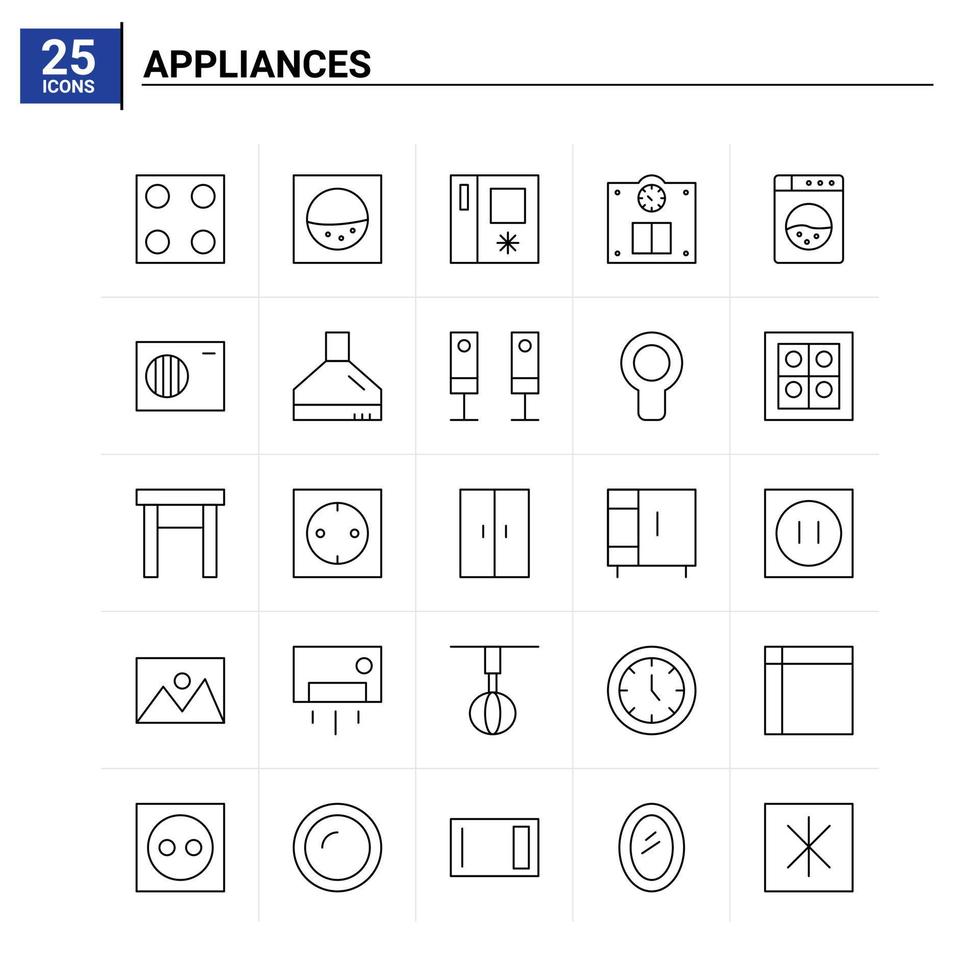 25 appareils électroménagers icon set vector background