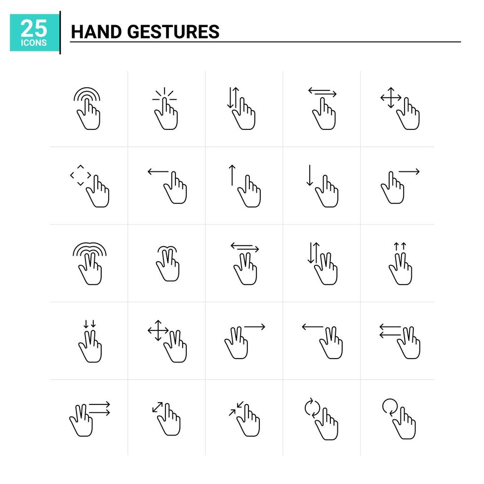 25 gestes de la main icon set vector background