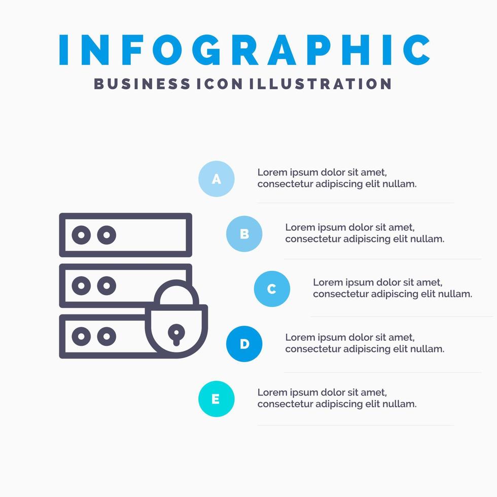 icône de ligne de clé de sécurité internet électronique dispositif avec 5 étapes présentation infographie fond vecteur