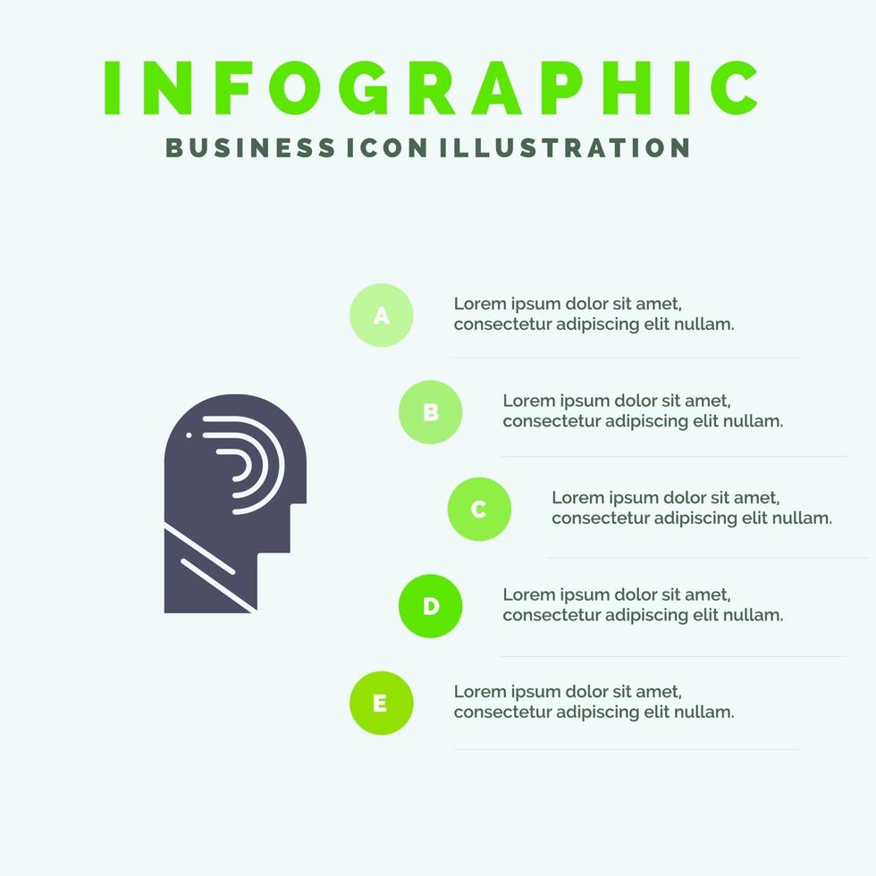 accès humain manipuler esprit interrupteur solide icône infographie 5 étapes présentation arrière-plan vecteur