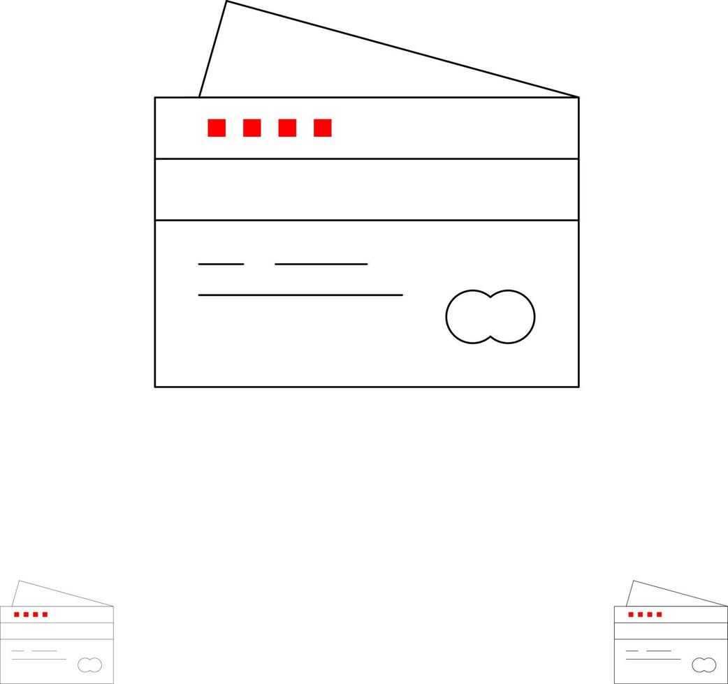 carte de crédit carte bancaire cartes crédit finance argent shopping jeu d'icônes de ligne noire audacieuse et mince vecteur