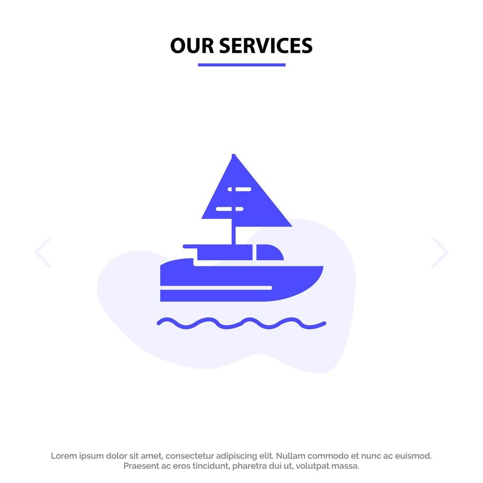 nos services bateau navire pays indien solide glyphe icône modèle de carte web vecteur