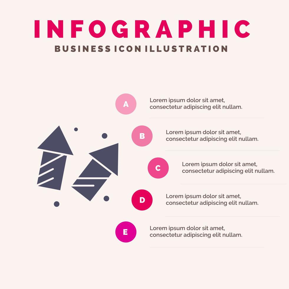 célébrer noël craquelins diwali feux d'artifice nouvel an solide icône infographie 5 étapes présentation fond vecteur