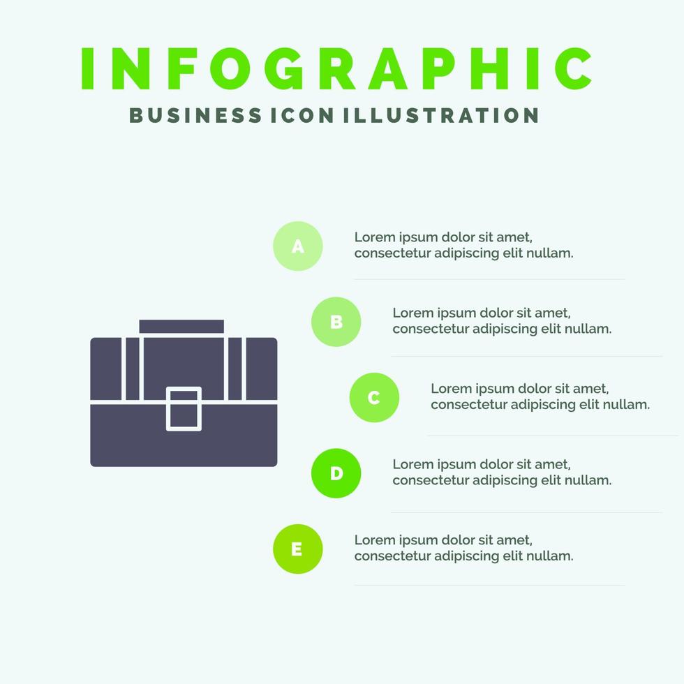 sac valise cas sac à main solide icône infographie 5 étapes présentation fond vecteur