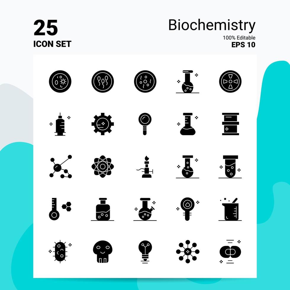 25 jeu d'icônes de biochimie 100 fichiers eps modifiables 10 idées de concept de logo d'entreprise conception d'icône de glyphe solide vecteur