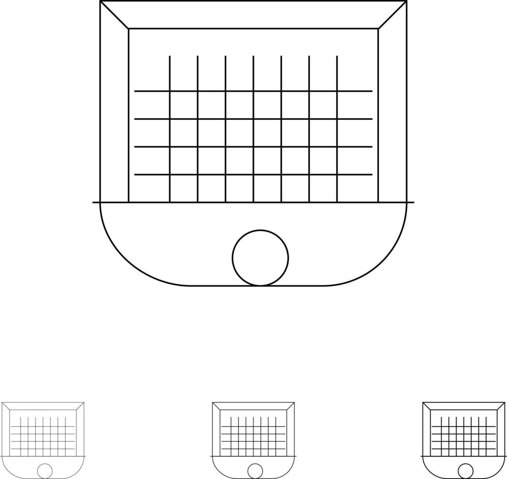jeu d'icônes de ligne noire audacieuse et fine de football de poteau de but de porte de balle vecteur