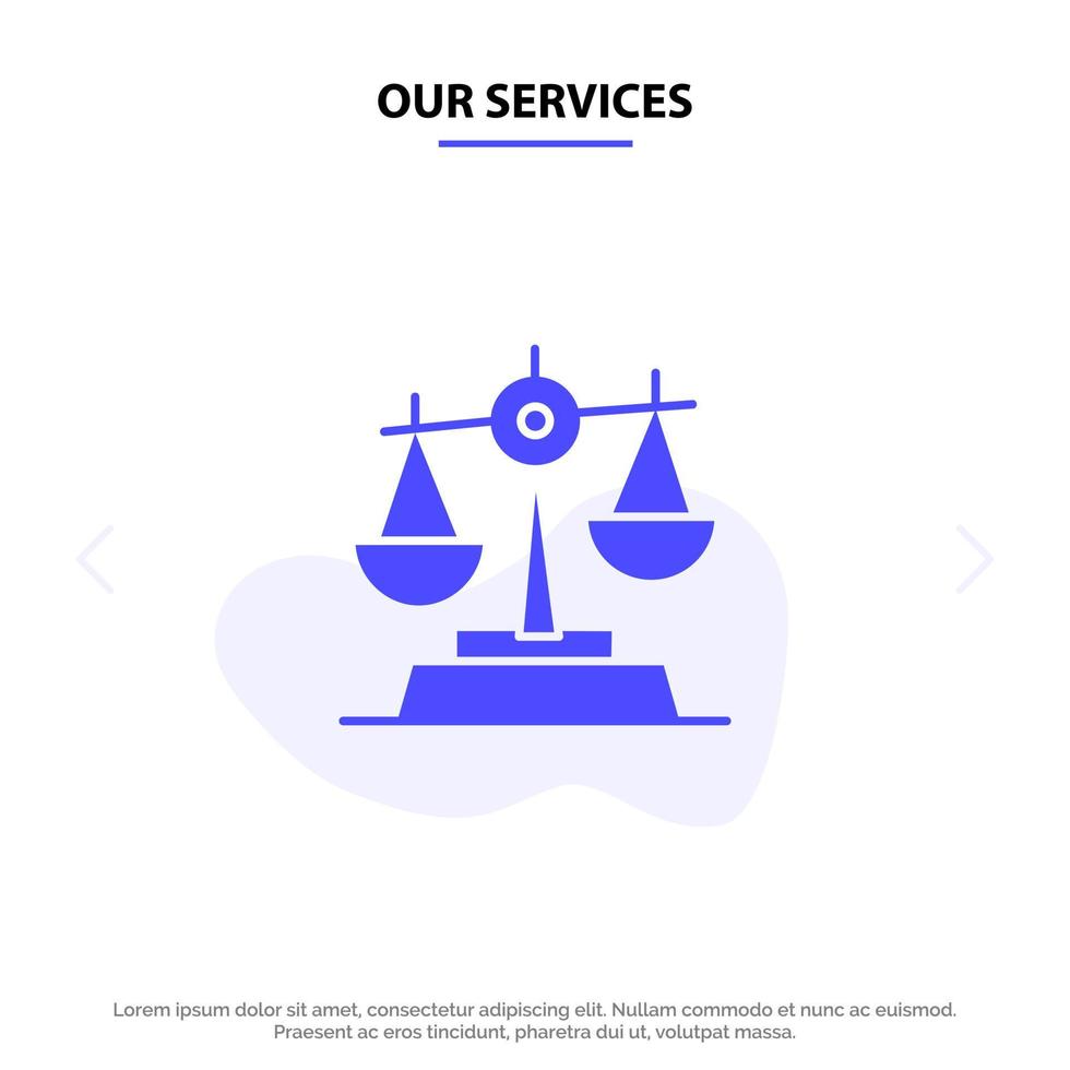 nos services gdpr justice loi équilibre solide glyphe icône modèle de carte web vecteur