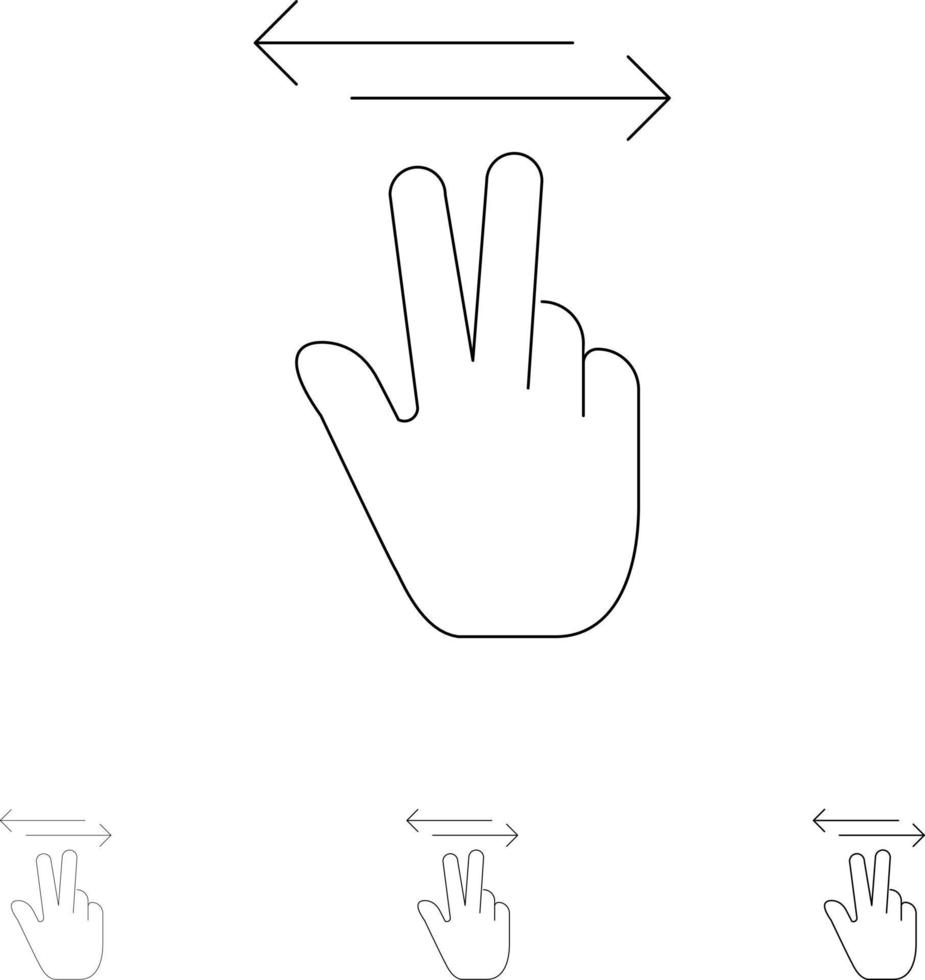 gestes main mobile toucher gras et mince jeu d'icônes de ligne noire vecteur
