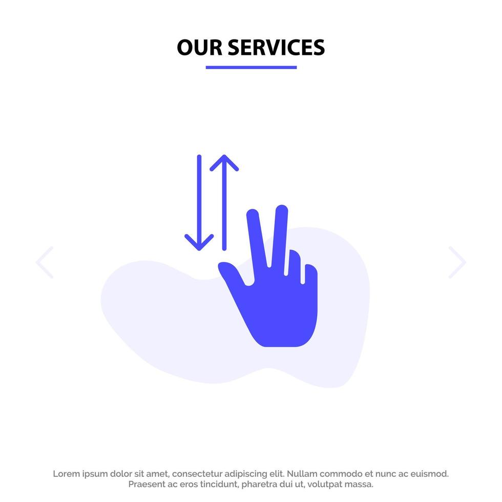 nos services gestes du doigt deux haut vers le bas icône de glyphe solide modèle de carte web vecteur