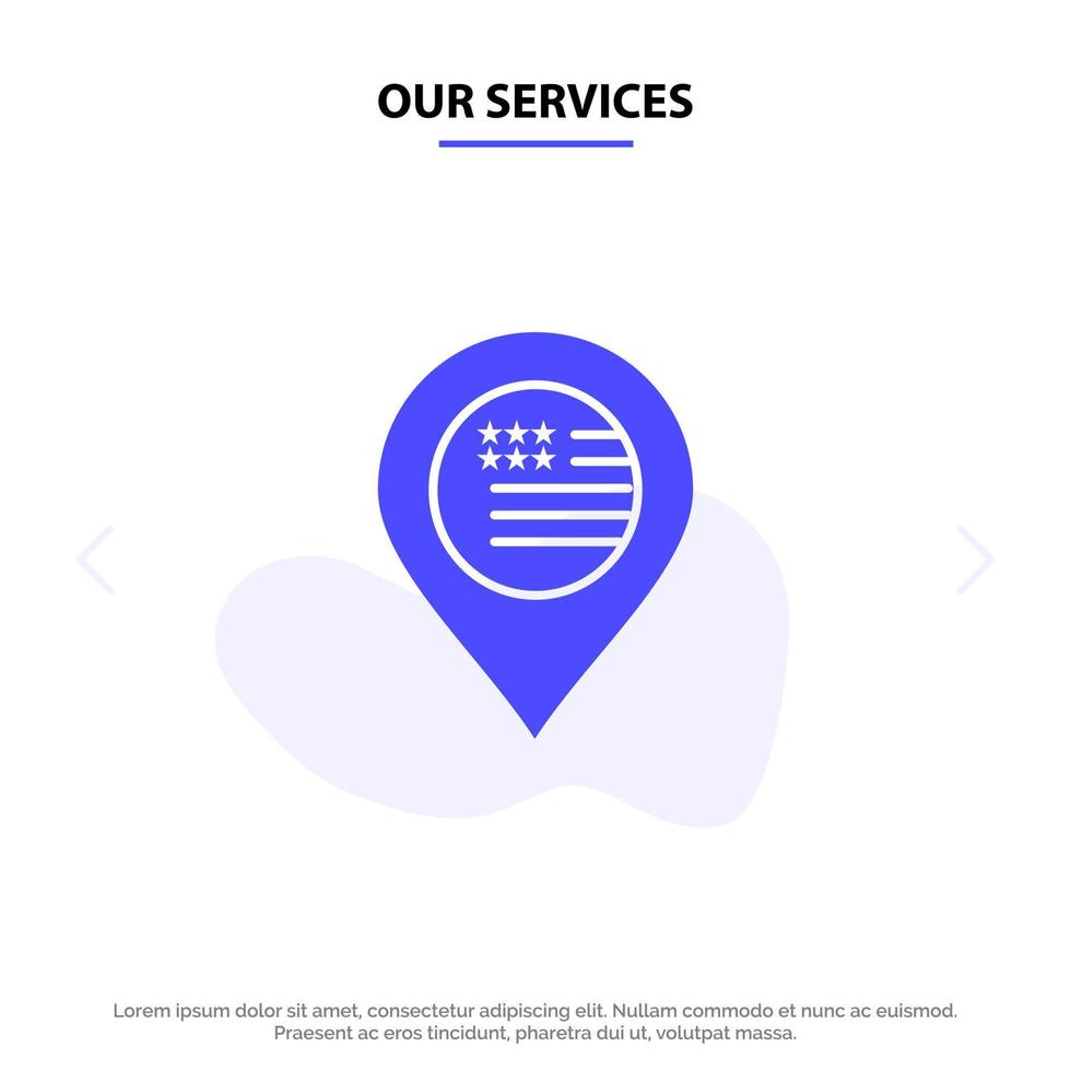 nos services carte de localisation américaine signe icône de glyphe solide modèle de carte web vecteur