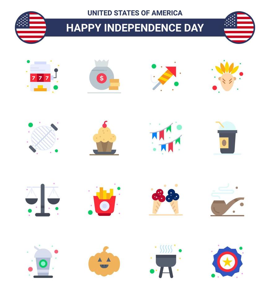 joyeux jour de l'indépendance 4 juillet ensemble de 16 appartements pictogramme américain de barbecue nourriture feu travail thanksgiving américain modifiable usa day vector design elements