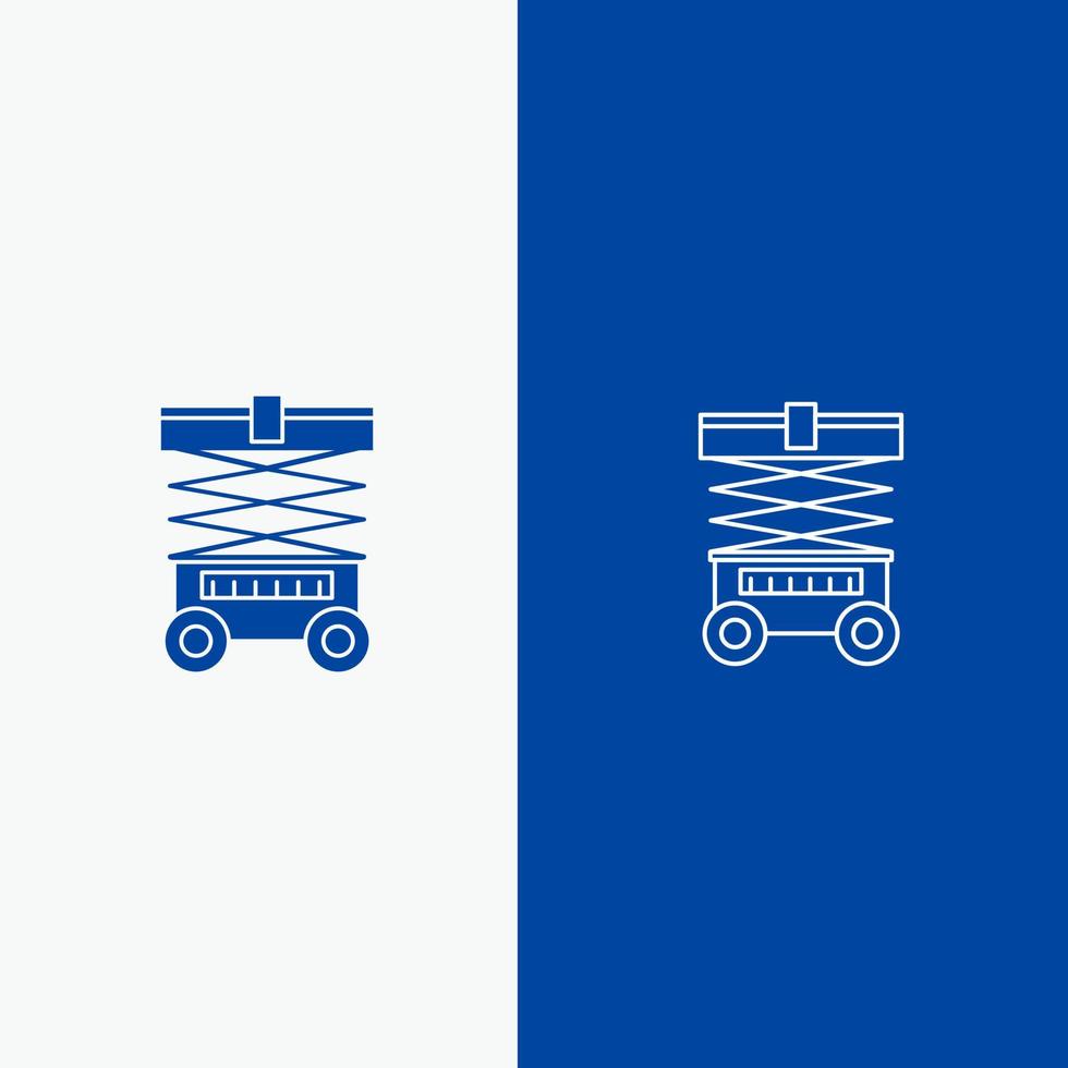 ascenseur chariot élévateur entrepôt ligne et glyphe icône solide bannière bleue ligne et glyphe icône solide bannière bleue vecteur