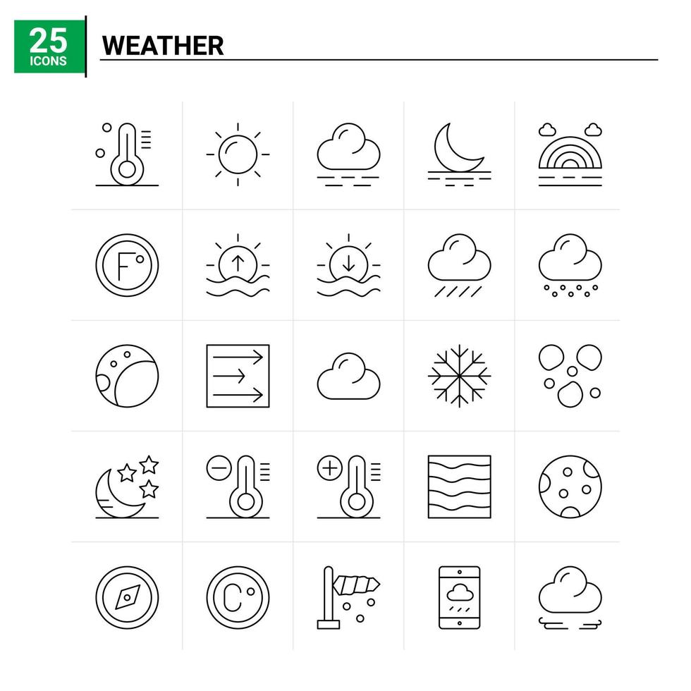 25 icônes météo définies fond vectoriel