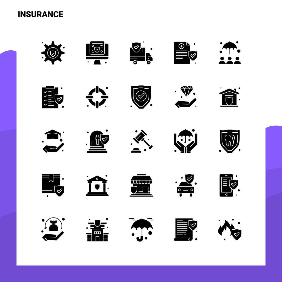 25 jeu d'icônes d'assurance modèle d'illustration vectorielle d'icône de glyphe solide pour des idées web et mobiles pour une entreprise vecteur