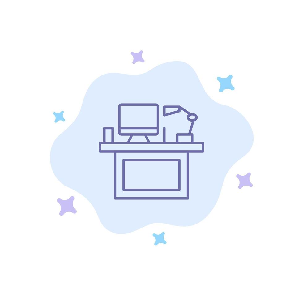 bureau d'ordinateur moniteur de bureau bureau lieu table icône bleue sur fond de nuage abstrait vecteur