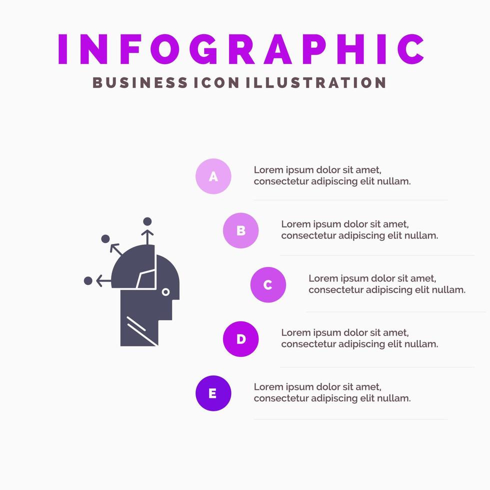 utilisateur homme esprit programmation art solide icône infographie 5 étapes présentation arrière-plan vecteur