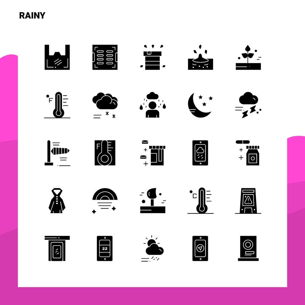 25 jeu d'icônes pluvieuses modèle d'illustration vectorielle d'icône de glyphe solide pour des idées web et mobiles pour une entreprise vecteur