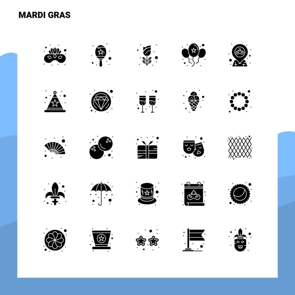 25 jeu d'icônes de mardi gras modèle d'illustration vectorielle d'icône de glyphe solide pour des idées web et mobiles pour une entreprise vecteur