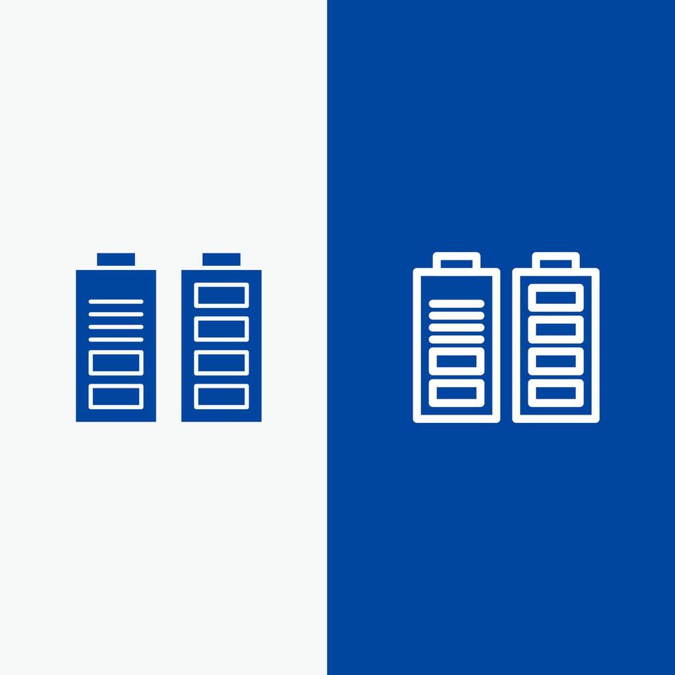 batterie d'accumulateurs ligne complète et glyphe icône solide bannière bleue ligne et glyphe icône solide bannière bleue vecteur