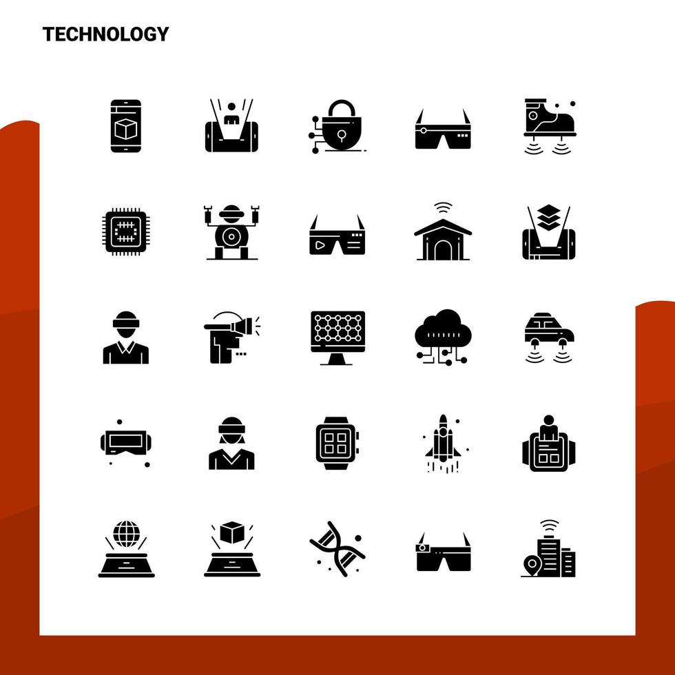 25 icônes de technologie définies modèle d'illustration vectorielle d'icône de glyphe solide pour des idées web et mobiles pour une entreprise commerciale vecteur