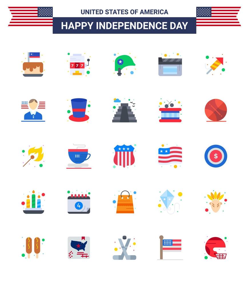 usa jour de l'indépendance ensemble plat de 25 pictogrammes usa de religion film jeu films star modifiable usa day vector design elements