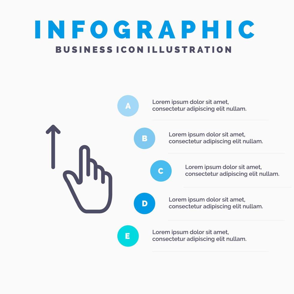 vers le haut doigt geste gestes main ligne icône avec 5 étapes présentation infographie fond vecteur