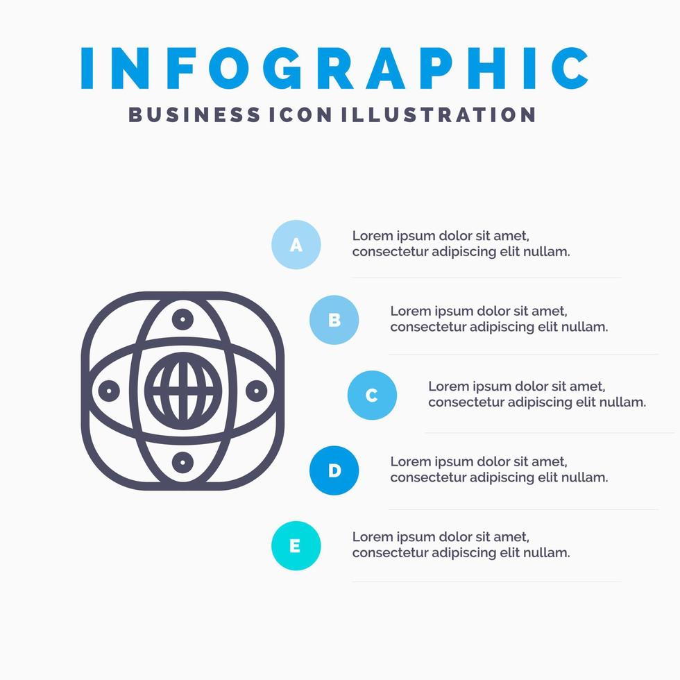 connexion artificielle terre globe mondial icône de ligne avec 5 étapes présentation infographie fond vecteur