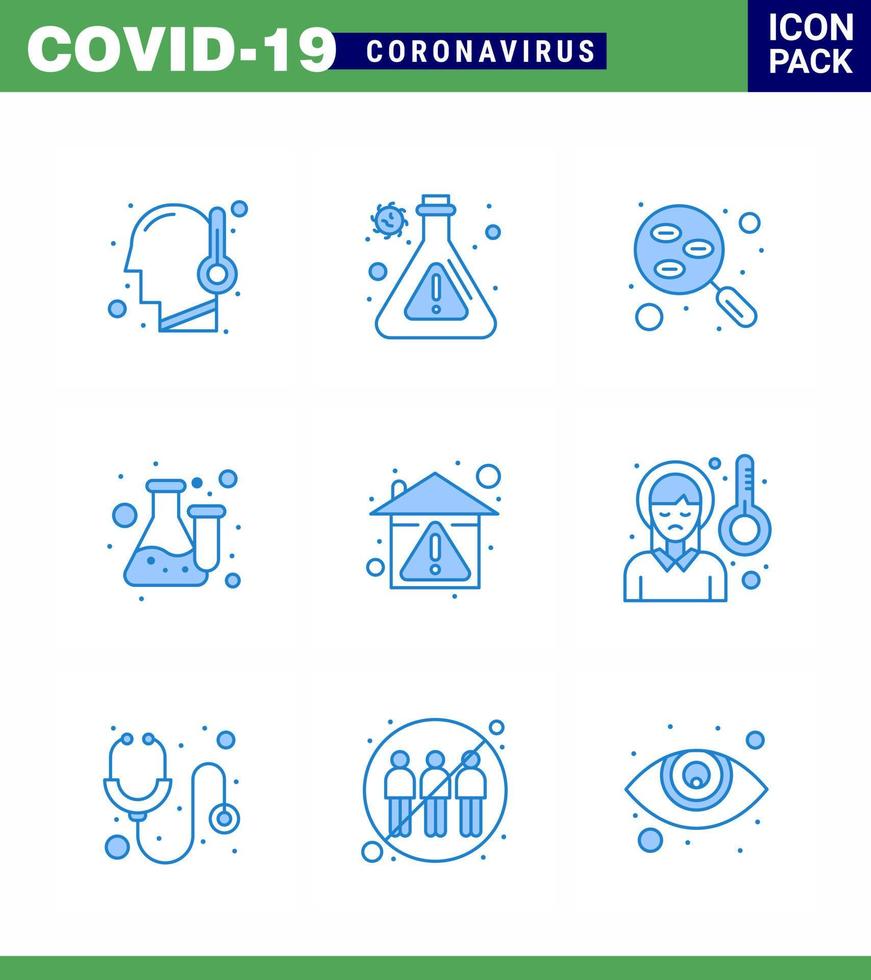 virus corona 2019 et 2020 épidémie 9 pack d'icônes bleues telles que le laboratoire à domicile chimie de laboratoire coronavirus viral 2019nov éléments de conception de vecteur de maladie
