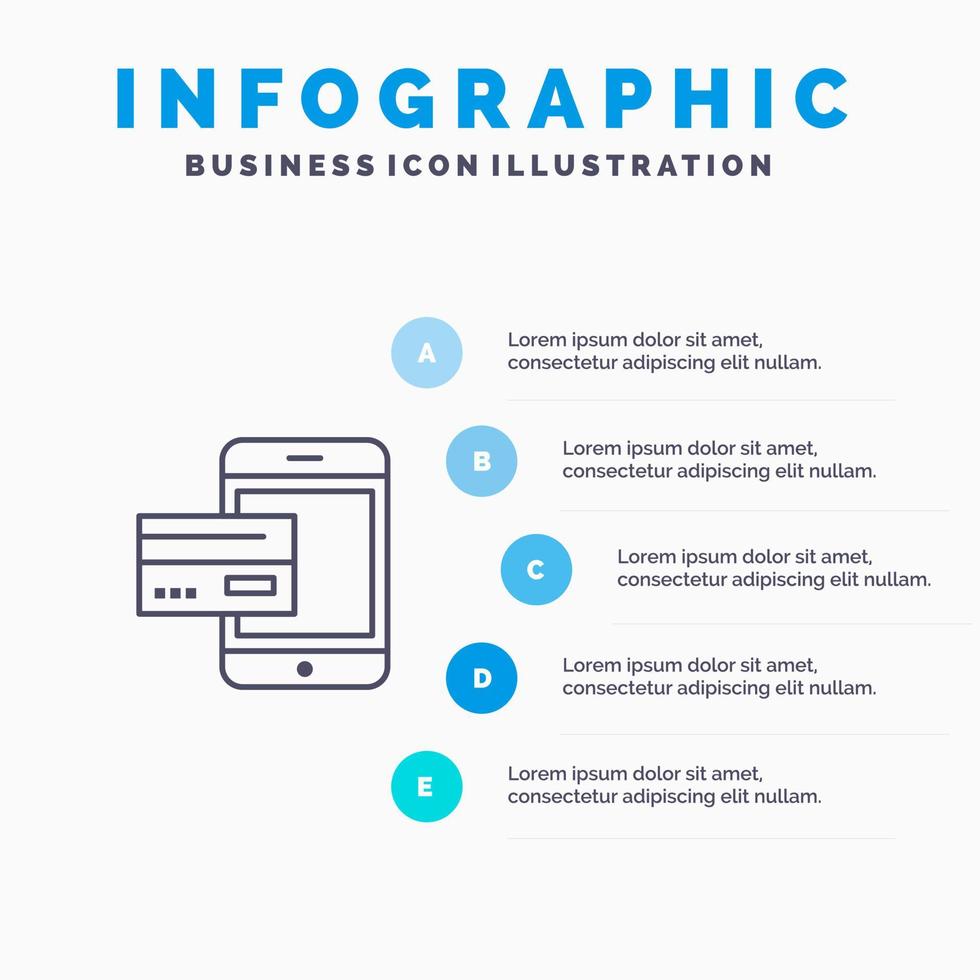 paiement banque carte bancaire crédit mobile argent smartphone ligne icône avec 5 étapes présentation infographie fond vecteur