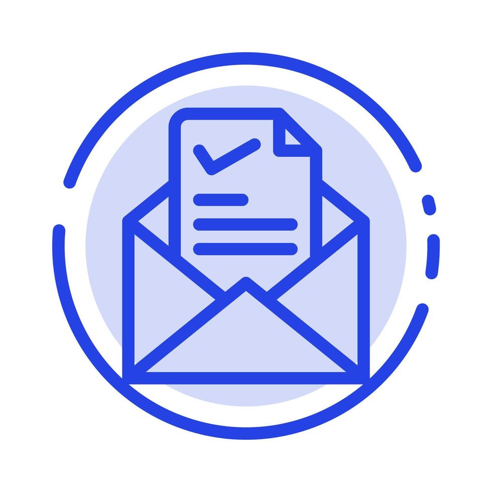 courrier e-mail travail cocher bonne ligne pointillée bleue icône de ligne vecteur