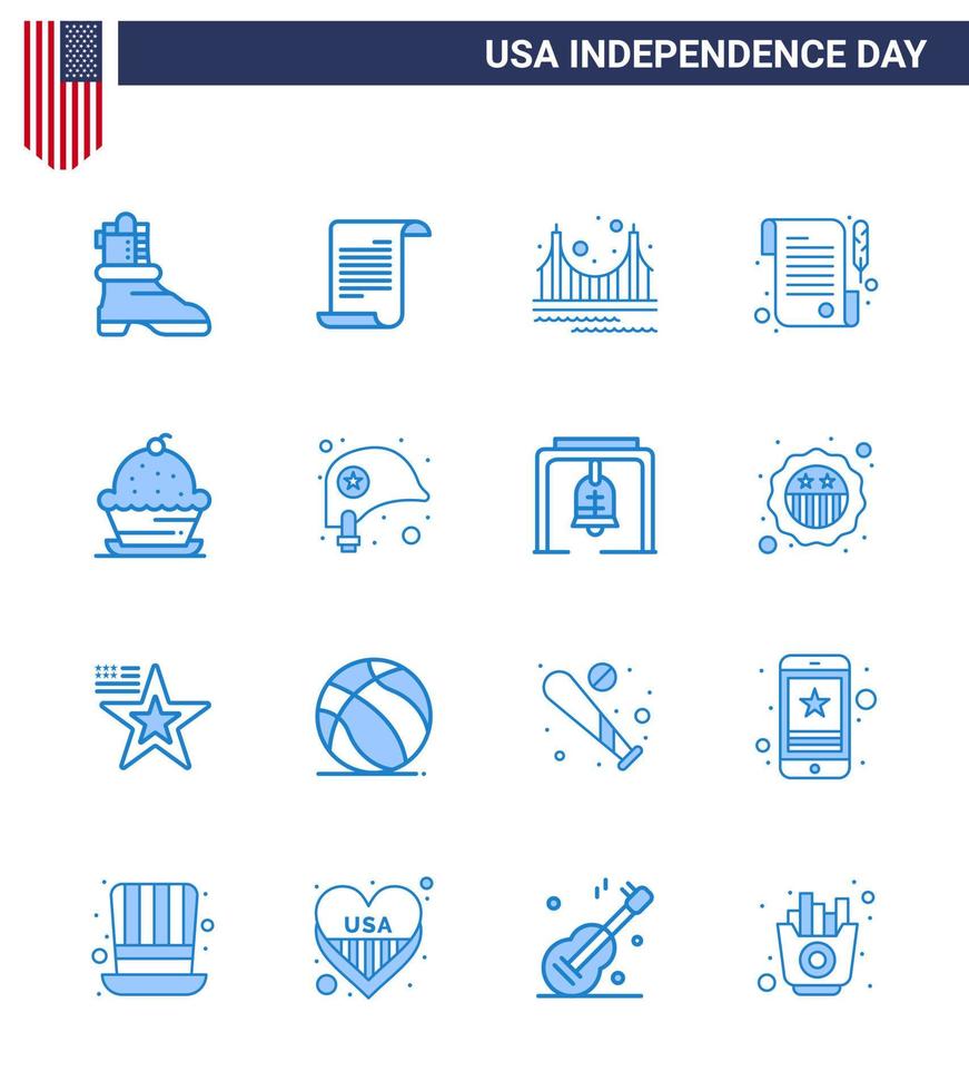 joyeux jour de l'indépendance 4 juillet ensemble de 16 pictogrammes américains de muffin gâteau gate day papier modifiable usa day vector design elements