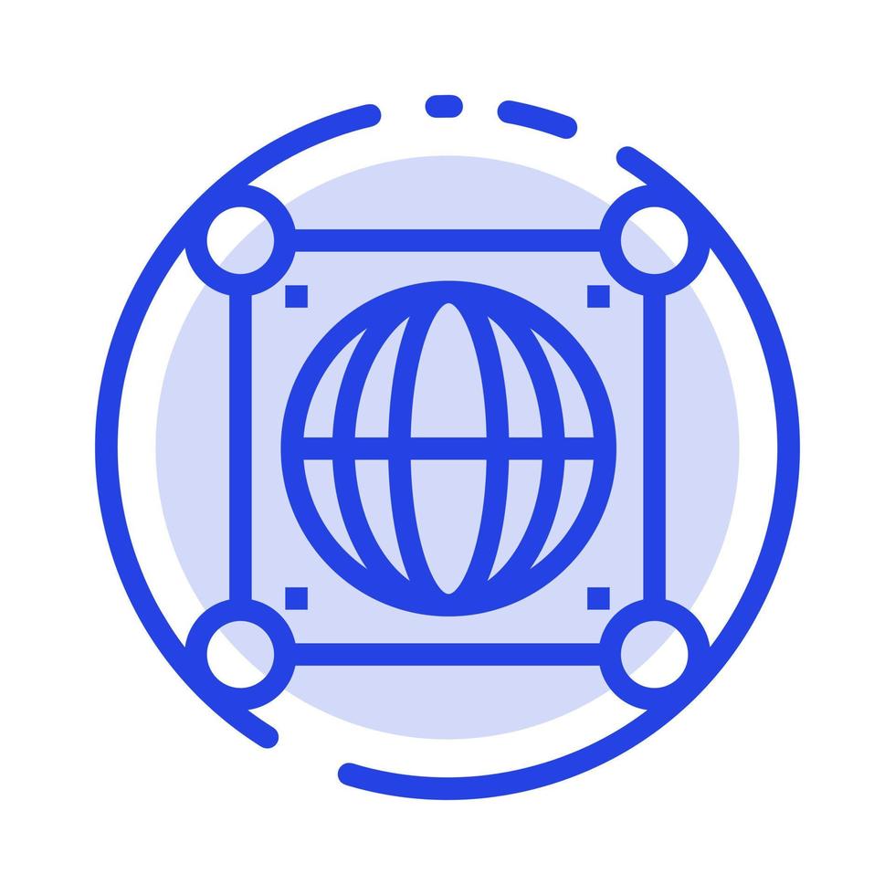 globe monde global science ligne pointillée bleue icône de la ligne vecteur