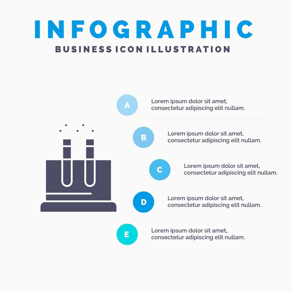 laboratoire tube à essai science solide icône infographie 5 étapes présentation fond vecteur