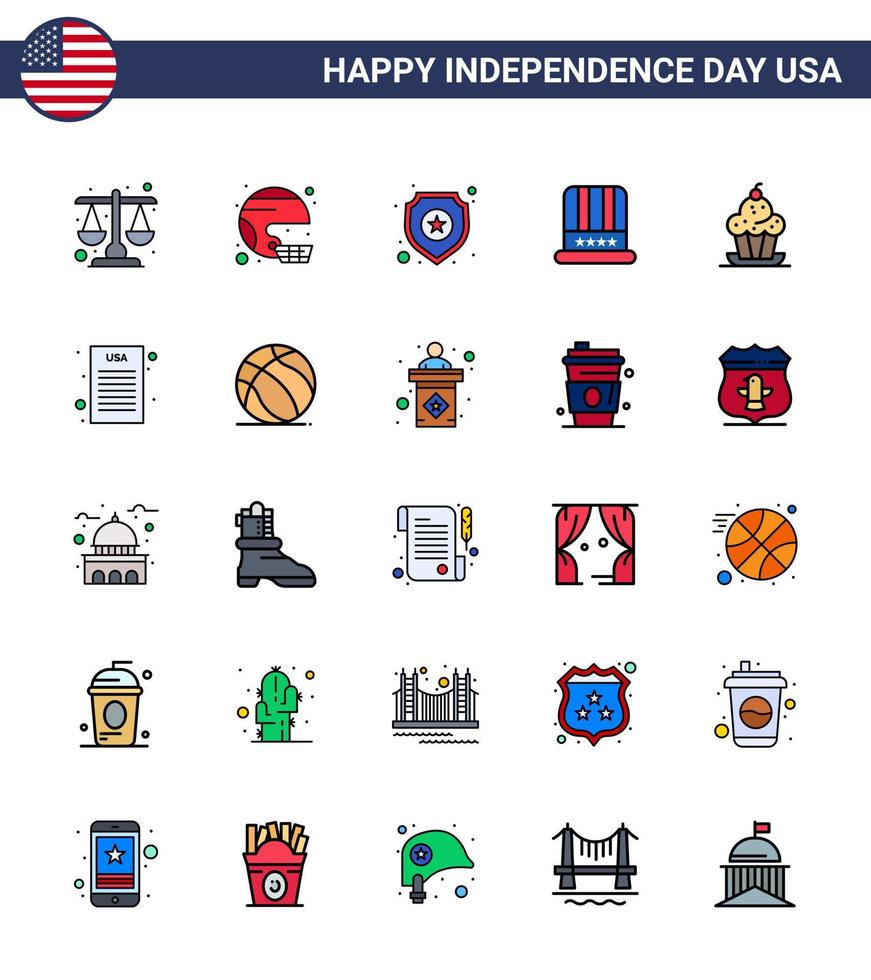 gros paquet de 25 usa joyeux jour de l'indépendance usa vecteur lignes remplies à plat et symboles modifiables des états-unis casquette état chapeau étoile modifiable usa jour vecteur éléments de conception