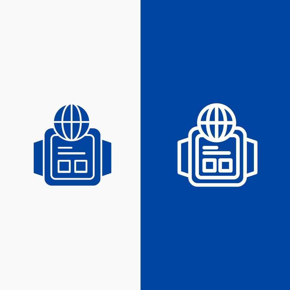 montre technologique mondiale ligne et glyphe icône solide bannière bleue ligne et glyphe icône solide bannière bleue vecteur