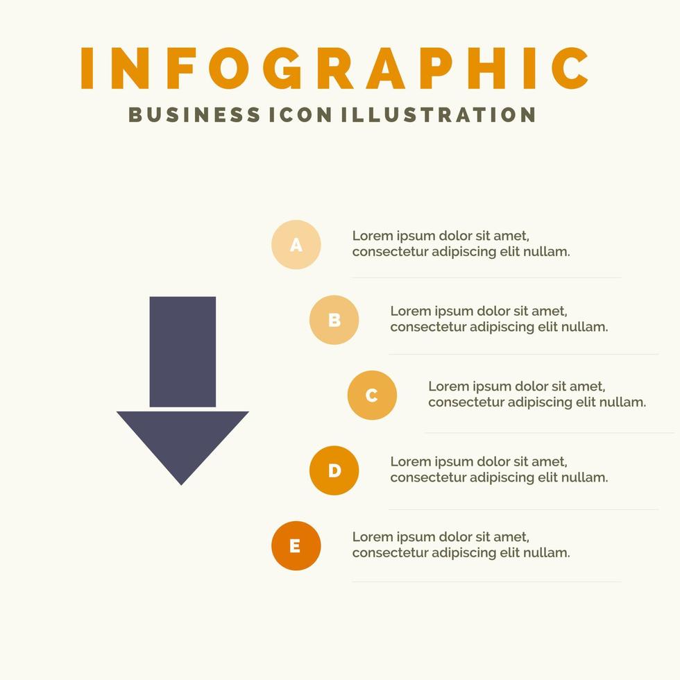 flèche vers le bas flèche vers le bas direction solide icône infographie 5 étapes présentation arrière-plan vecteur