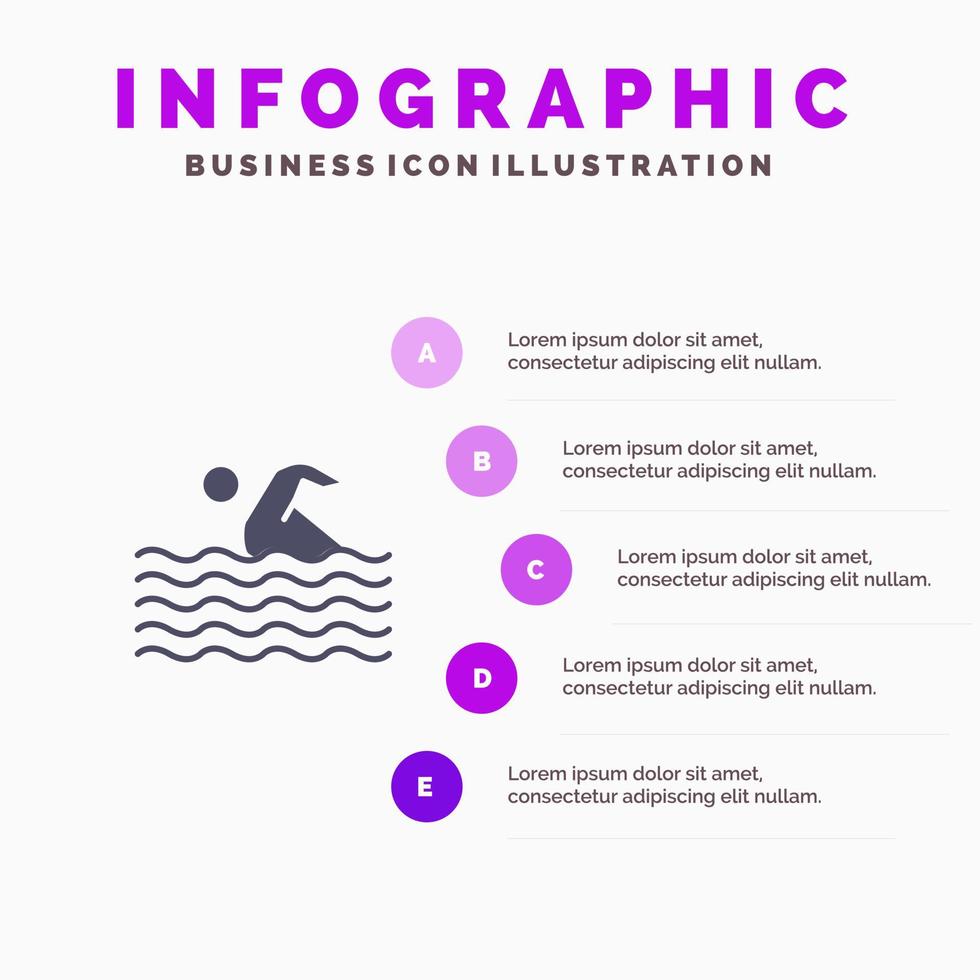 activité sport nager natation eau solide icône infographie 5 étapes présentation arrière-plan vecteur
