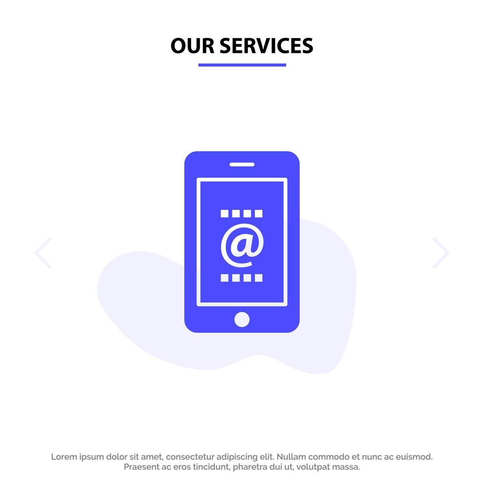 nos services mobile mail id téléphone solide glyphe icône modèle de carte web vecteur