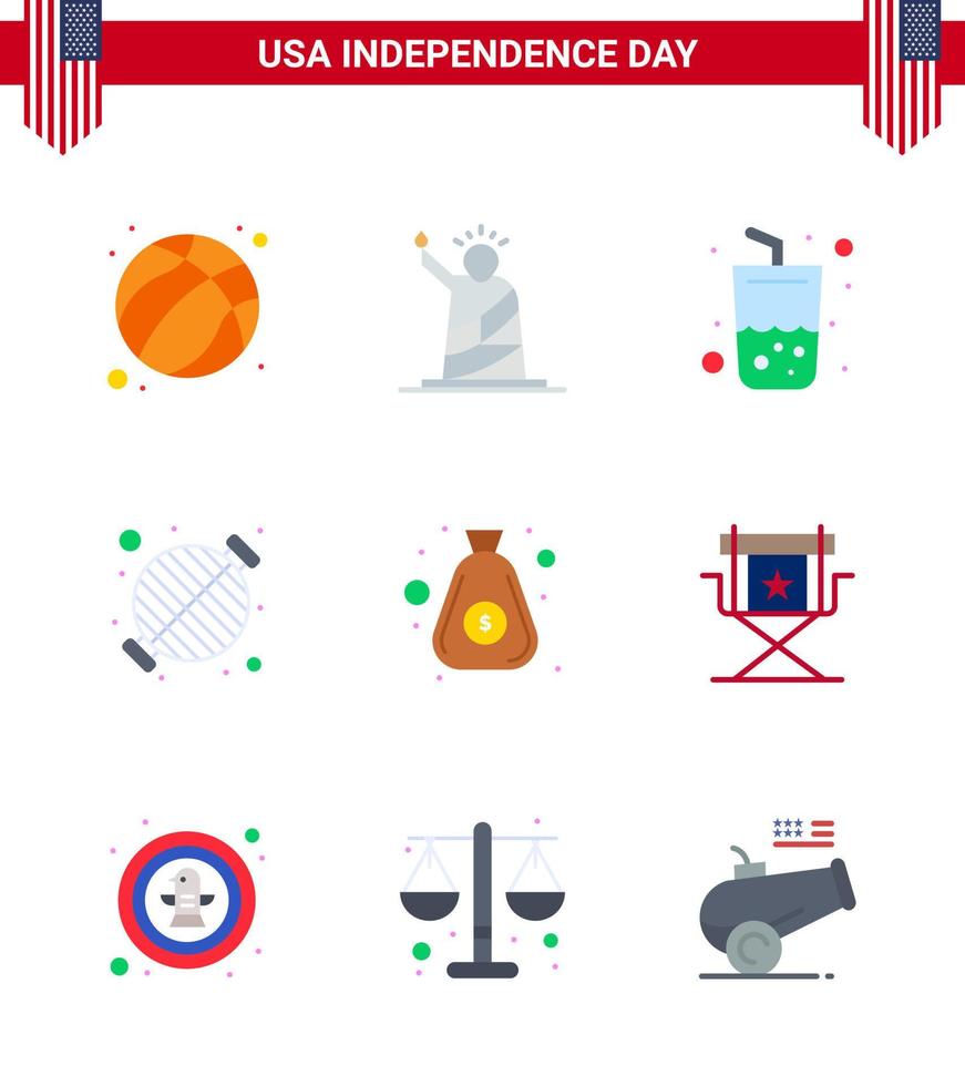 9 usa pack plat de signes et symboles de la fête de l'indépendance de la fête barbecue usa barbecue cola modifiable usa day vector design elements