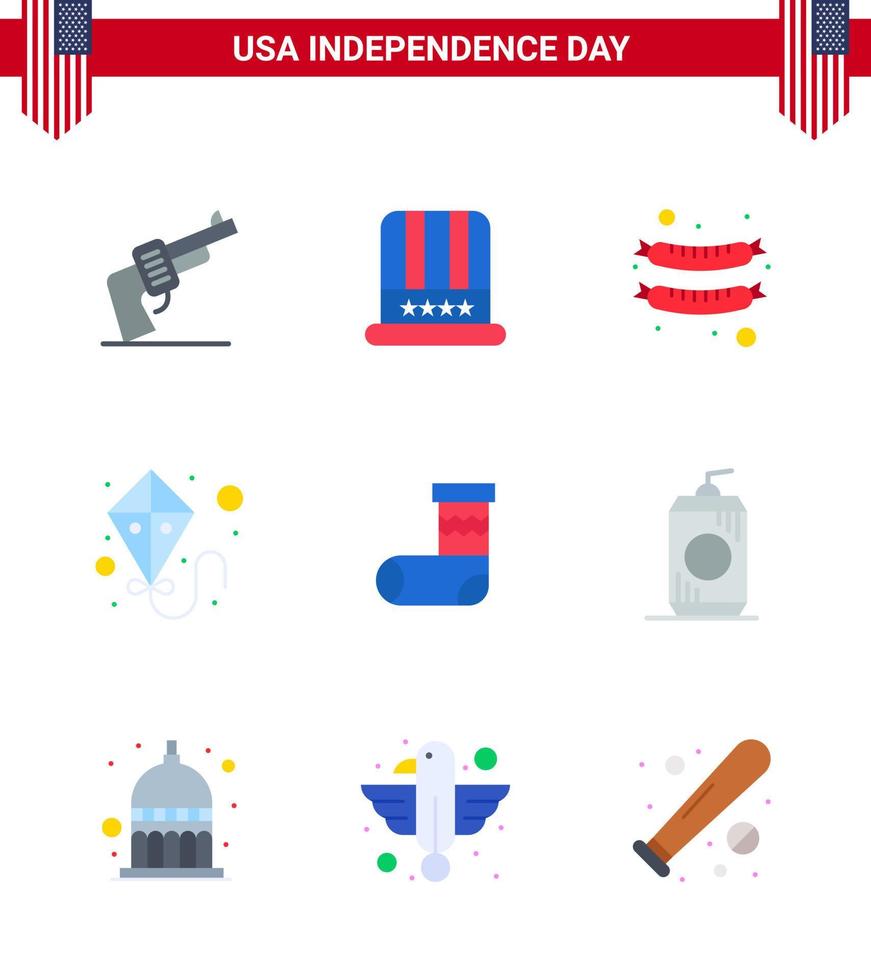 4 juillet usa joyeux jour de l'indépendance icône symboles groupe de 9 appartements modernes de cadeau noël nourriture célébration été modifiable usa day vector design elements