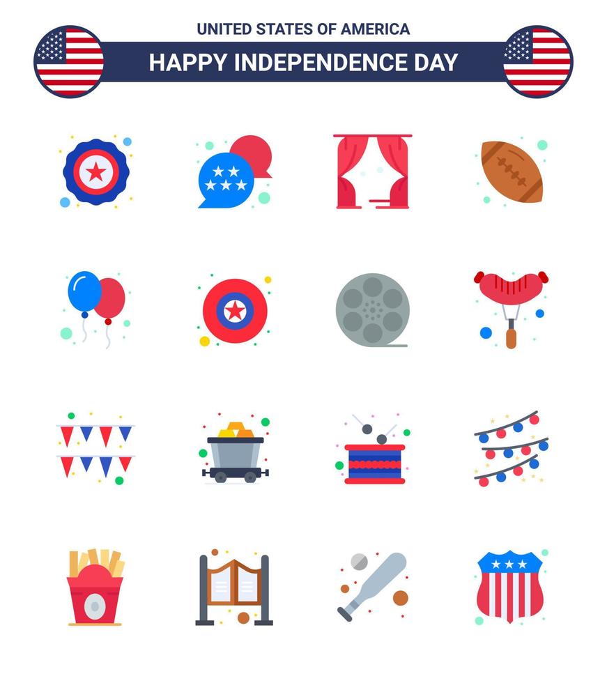 4 juillet usa joyeux jour de l'indépendance icône symboles groupe de 16 appartements modernes de jour ballons loisirs balle américaine rugby modifiable usa day vector design elements