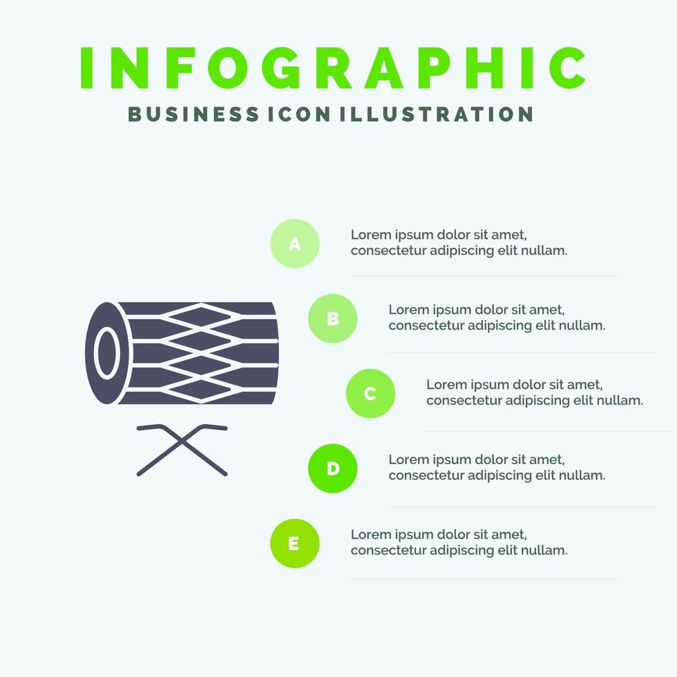 tambour instrument défilé irlandais st patrick solide icône infographie 5 étapes présentation fond vecteur