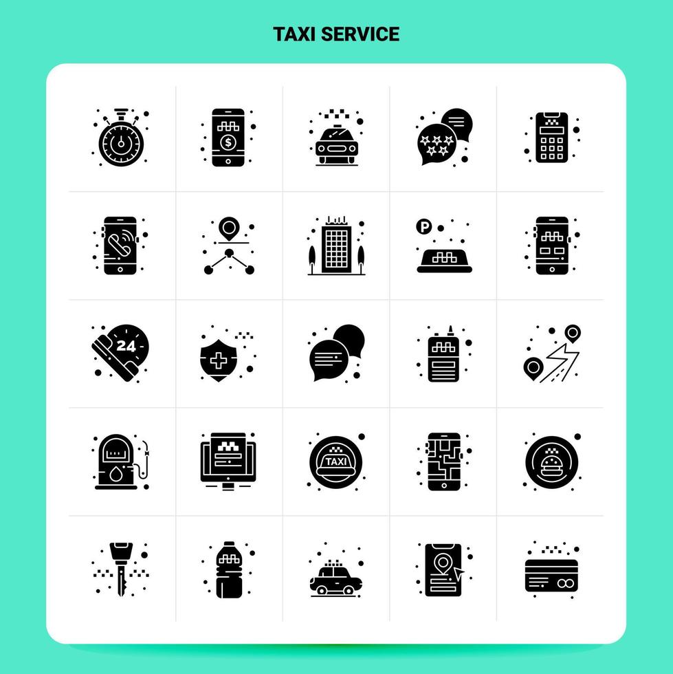 ensemble d'icônes de service de taxi solide 25 icônes vectorielles de conception de style glyphe ensemble d'idées d'affaires web et mobiles illustration vectorielle de conception vecteur