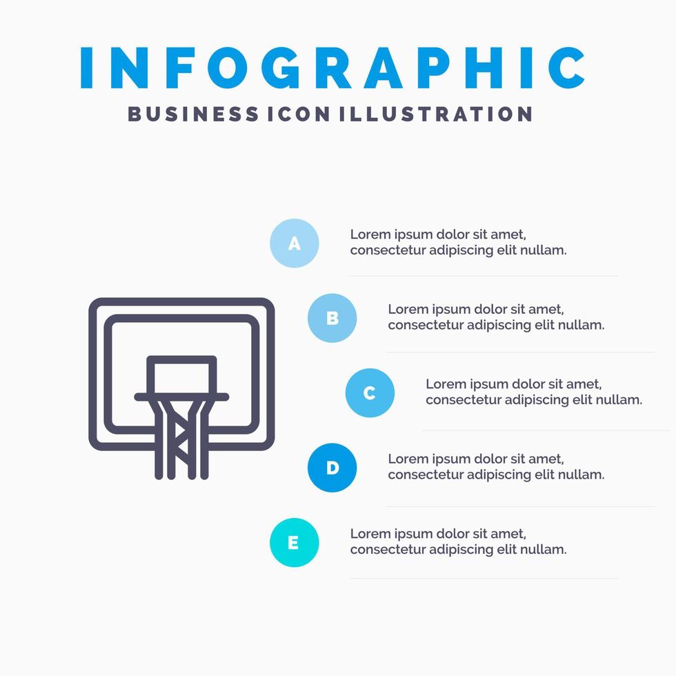 icône de ligne de panneau de basket-ball de panier de panneau avec fond d'infographie de présentation de 5 étapes vecteur