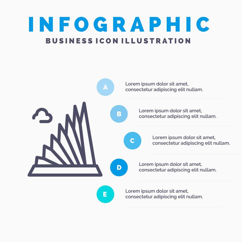 icône de ligne de martyrs de point de repère de construction de bâtiment avec fond d'infographie de présentation de 5 étapes vecteur