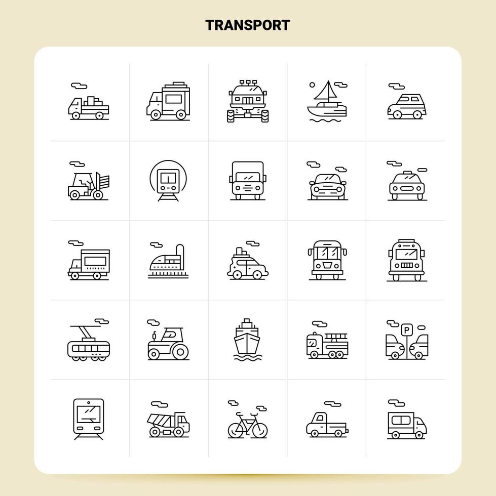 contour 25 jeu d'icônes de transport conception de style de ligne vectorielle icônes noires définies pack de pictogrammes linéaires idées d'affaires web et mobiles conception illustration vectorielle vecteur