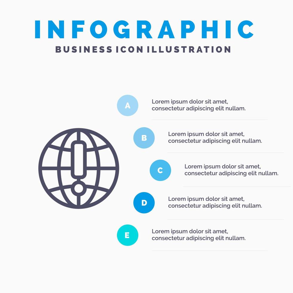 globe internet navigateur monde bleu infographie modèle 5 étapes vecteur ligne icône modèle