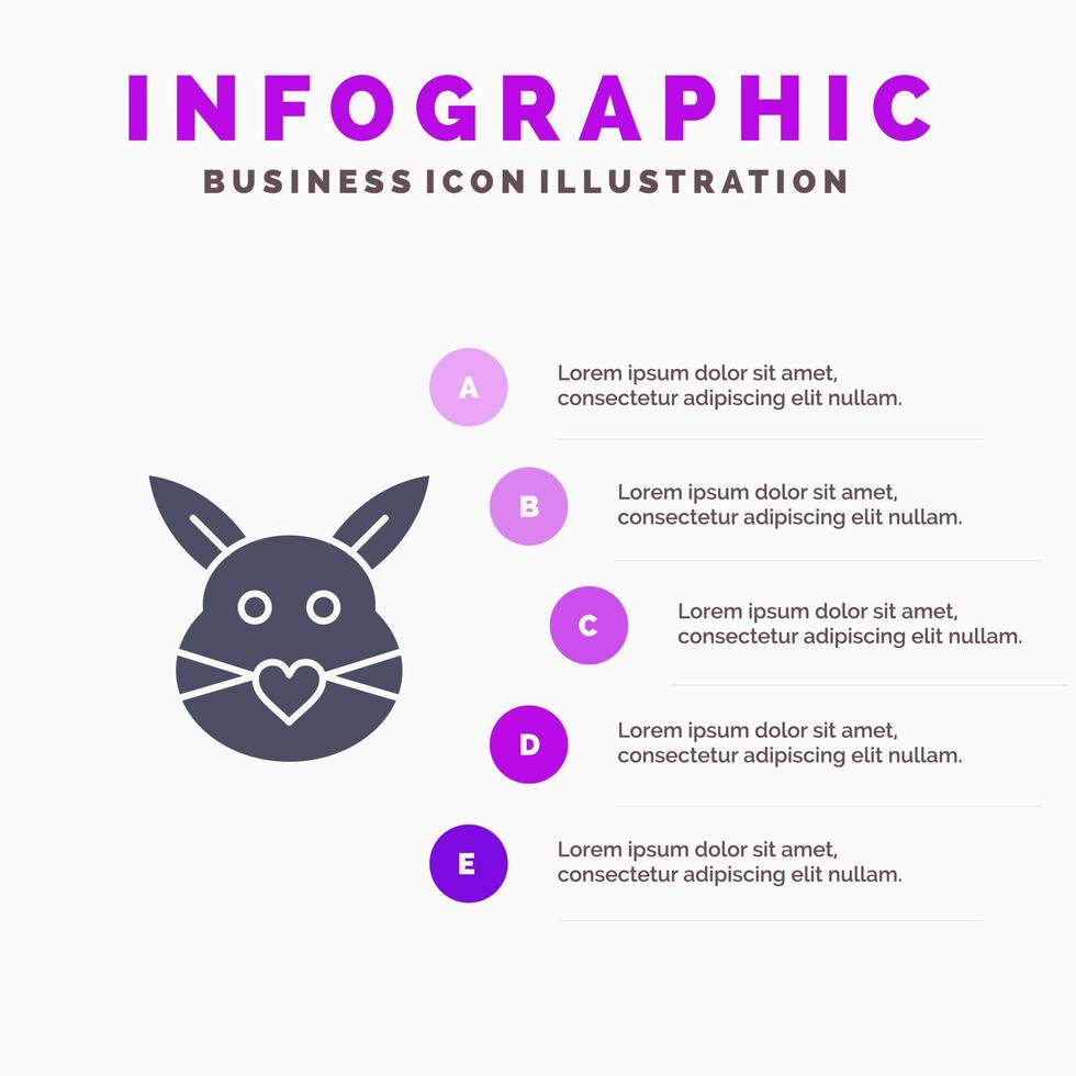lapin lapin amour mignon pâques solide icône infographie 5 étapes présentation arrière-plan vecteur