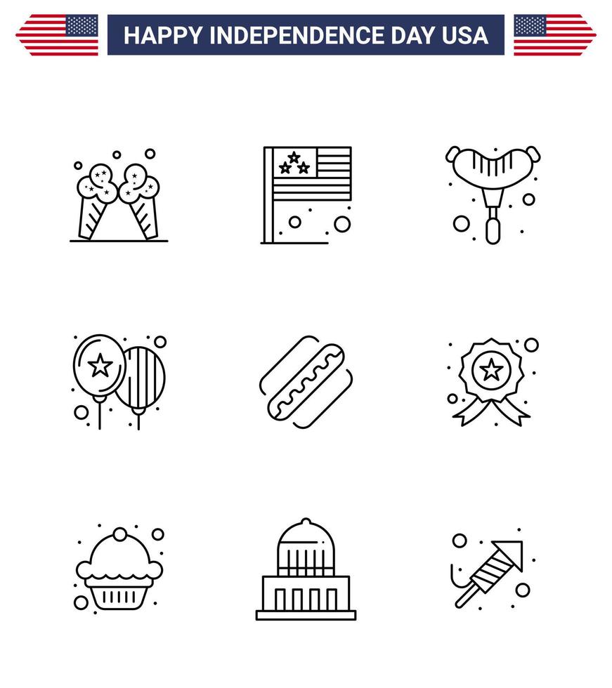 4 juillet usa joyeux jour de l'indépendance icône symboles groupe de 9 lignes modernes de hot-dog amérique food party célébrer modifiables usa day vector design elements