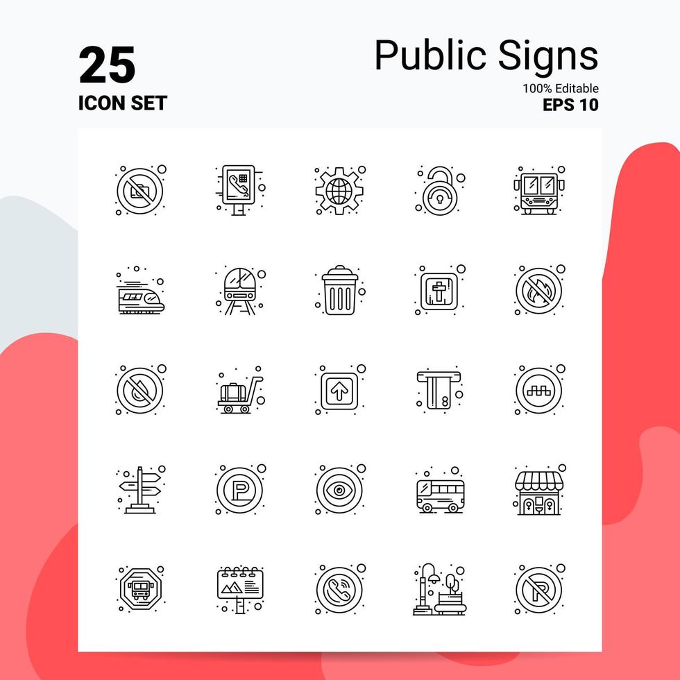 25 signes publics jeu d'icônes 100 eps modifiables 10 fichiers logo d'entreprise concept idées ligne icône conception vecteur